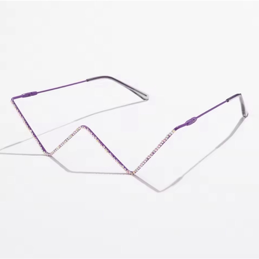 Purple Crystal-Embellished Zigzag Rimless Sunglasses